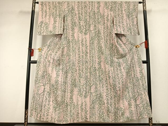 平和屋着物▽上質な小紋 単衣 手描き 草花文 正絹 逸品 AABD0375fy
