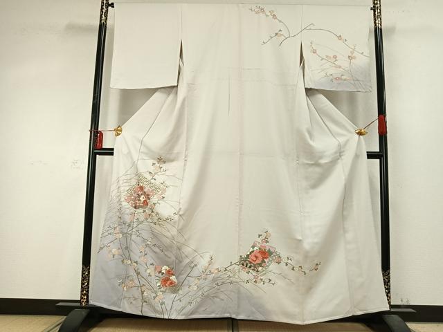 平和屋着物▽訪問着 単衣 色紙重ね花文 暈し染め 金彩 正絹 逸品 AABD0377fy