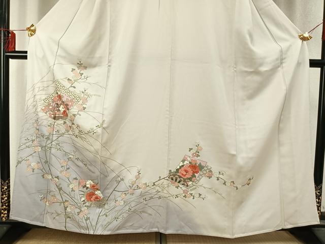 平和屋着物▽訪問着 単衣 色紙重ね花文 暈し染め 金彩 正絹 逸品 AABD0377fy