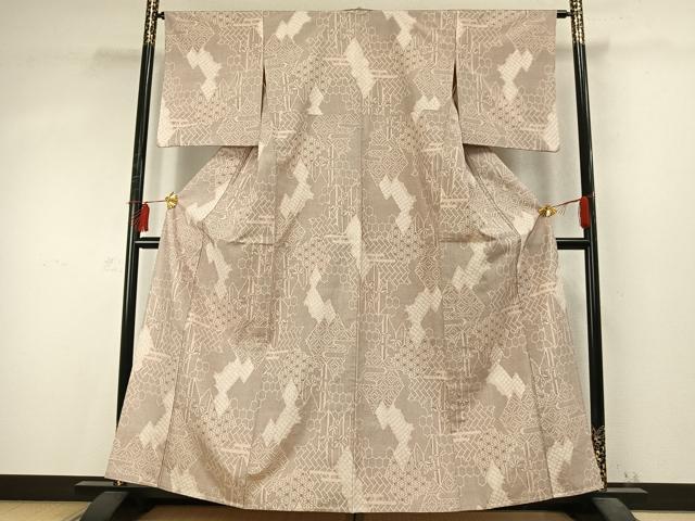 平和屋着物▽上質な紬 単衣 絞り 吉祥文 反端付き 正絹 逸品 AABD0386fy