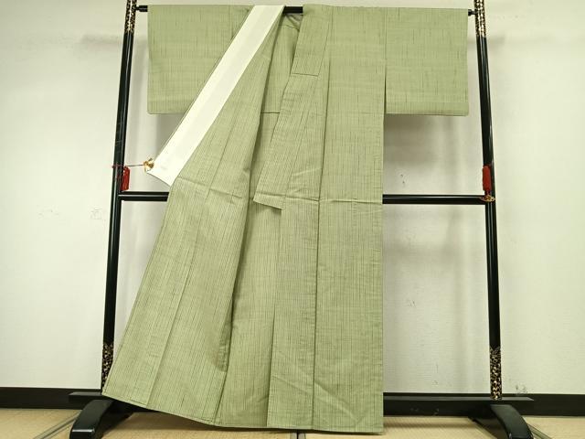 平和屋着物▽上質な紬 単衣 縞 正絹 逸品 AABD0387fy