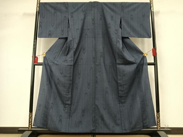 平和屋着物▽本塩沢 単衣 110亀甲 幾何学文様 正絹 逸品 AABD0389fy