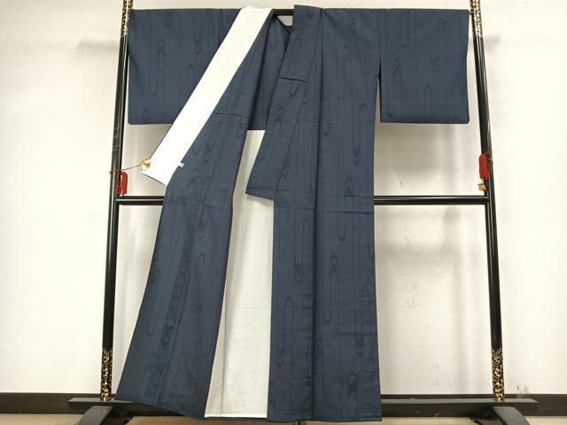 平和屋着物▽本塩沢 単衣 110亀甲 幾何学文様 正絹 逸品 AABD0389fy