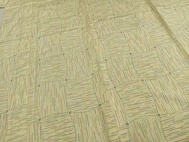 平和屋着物▽上質な紬 単衣 変わり市松文様 正絹 逸品 AABD0395fy