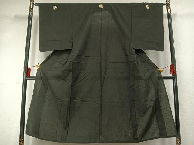 平和屋着物▽男性 黒紋付 単衣 紬地 正絹 逸品 AABD0396fy