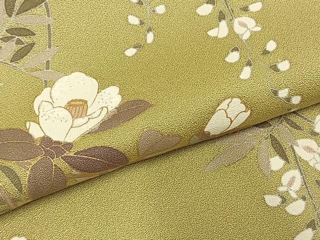 平和屋着物▽訪問着 単衣 刺繍 枝花文 正絹 逸品 AABD0399fy