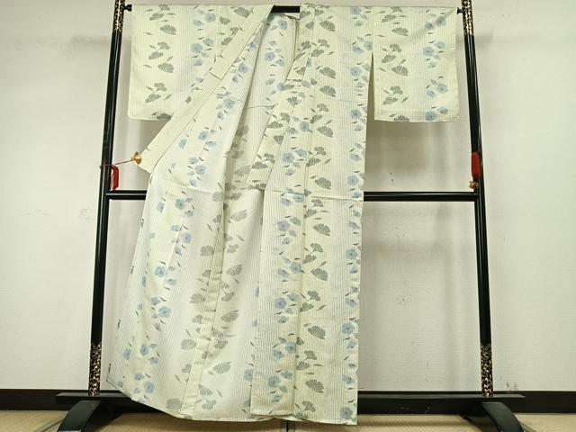 平和屋着物▽小紋 単衣 舞花文 洗える着物 未使用 AABD0412fy