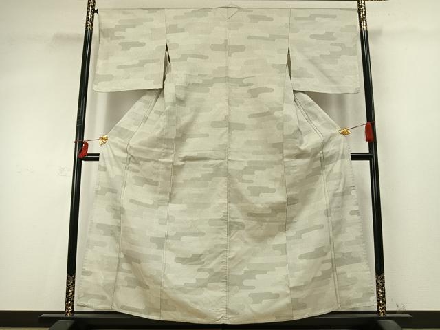 平和屋着物▽上質な紬 単衣 幾何学文様 正絹 逸品 AABD0414fy