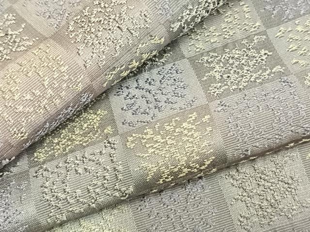 平和屋着物▽お召 単衣 黄金糸 市松文様 正絹 逸品 AABD0416fy