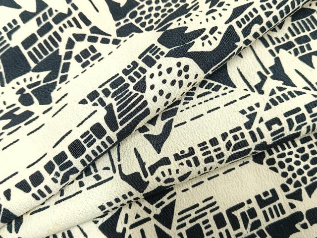 平和屋着物▽上質な小紋 単衣 風景文 正絹 逸品 AABD0417fy