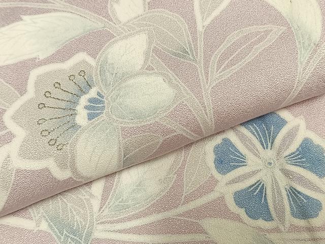 平和屋着物▽訪問着 単衣 枝花文 銀糸 正絹 逸品 AABD0426fy