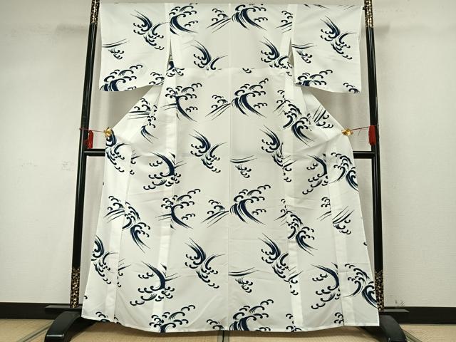 平和屋着物▽訪問着 単衣 立波文 洗える着物 AABD0434fy