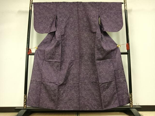 平和屋着物▽薩摩結城 単衣 草花文 正絹 逸品 AABD0436fy