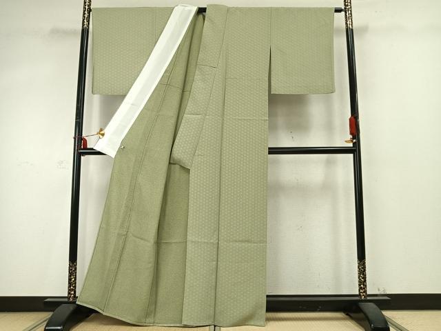 平和屋着物▽上質な小紋 単衣 麻の葉文様 さが美扱い 正絹 逸品 AABD0437fy