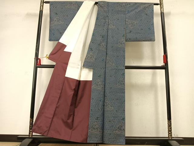 平和屋着物●本場大島紬 風景文 正絹 逸品 AABD0446fy