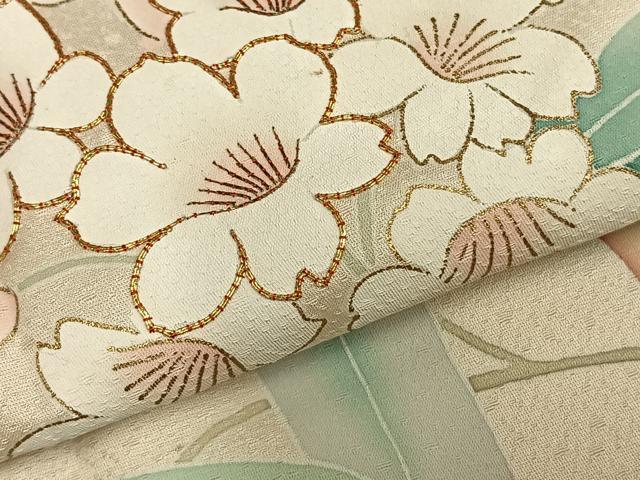 平和屋着物●訪問着 駒刺繍 草花文 金彩 正絹 逸品 AABD0469fy