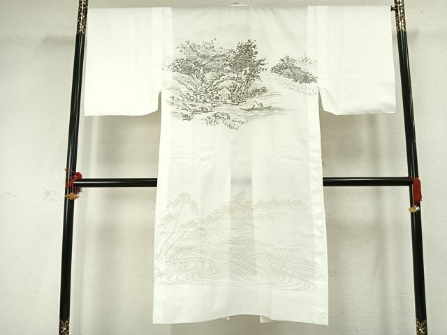 平和屋着物●男性 長襦袢 単衣 手描き 人物風景文 洗える着物 AABD0516fy