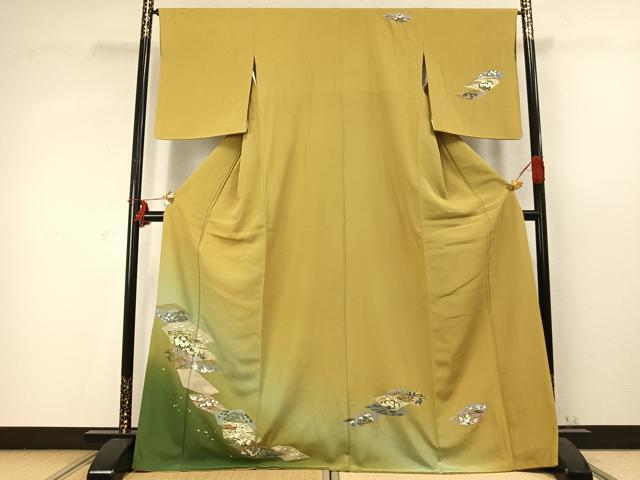 平和屋着物●訪問着 色紙重ね花鳥文 暈し染め 金彩 正絹 逸品 AABD0559fy