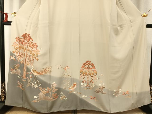 平和屋着物●豪華色留袖 舞蝶花鳥文 暈し染め 金糸 金彩 正絹 逸品 AABD0564fy
