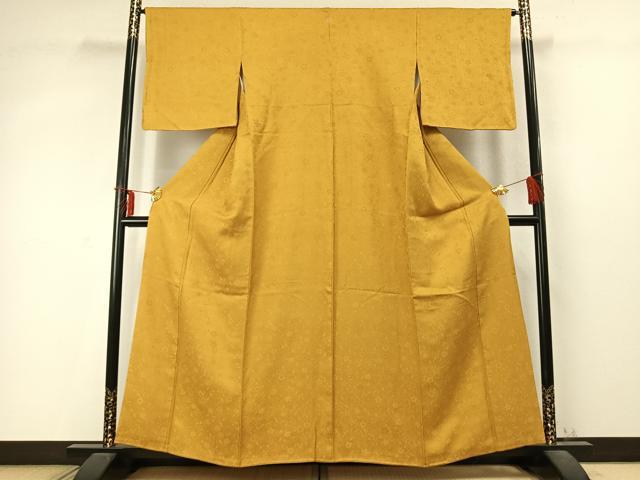 平和屋着物●上質な色無地 草花地紋 金色色 正絹 逸品 AABD0575fy