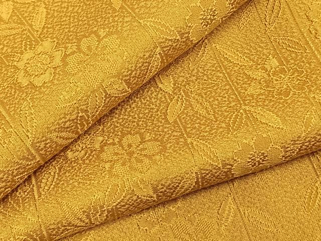 平和屋着物●上質な色無地 草花地紋 金色色 正絹 逸品 AABD0575fy