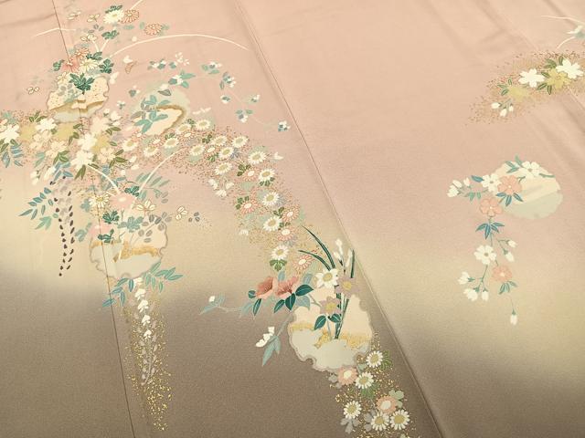 平和屋着物●訪問着 雪輪花文 暈し染め 金彩 正絹 逸品 AABD0594fy