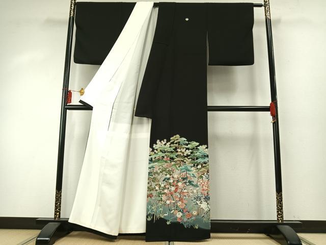 平和屋着物●豪華黒留袖 友禅 作家物 風景花鳥文 暈し染め 黒地 正絹 逸品 AABD0640fy