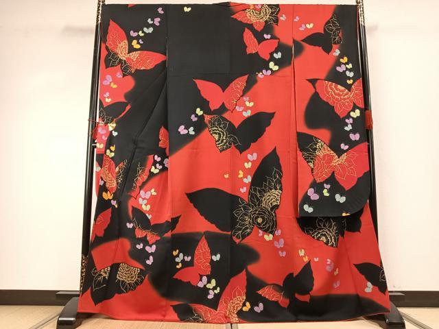 平和屋着物●豪華振袖 舞蝶文 暈し染め 金彩 正絹 逸品 AABD0651fy