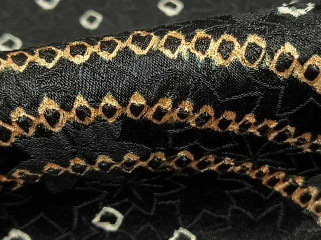 平和屋着物●上質な紬 絞り 幾何学文様 黒地 正絹 逸品 AABD0680fy