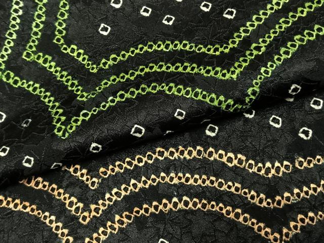 平和屋着物●上質な紬 絞り 幾何学文様 黒地 正絹 逸品 AABD0680fy
