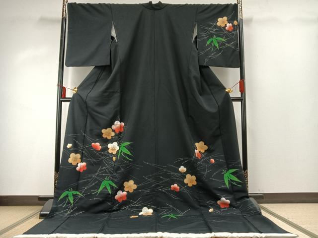 平和屋着物●お引きずり・お引き摺り・訪問着 和装 結婚式 舞妓 芸妓 芸者 衣装 松竹梅 黒地 金彩 AABH9592ck