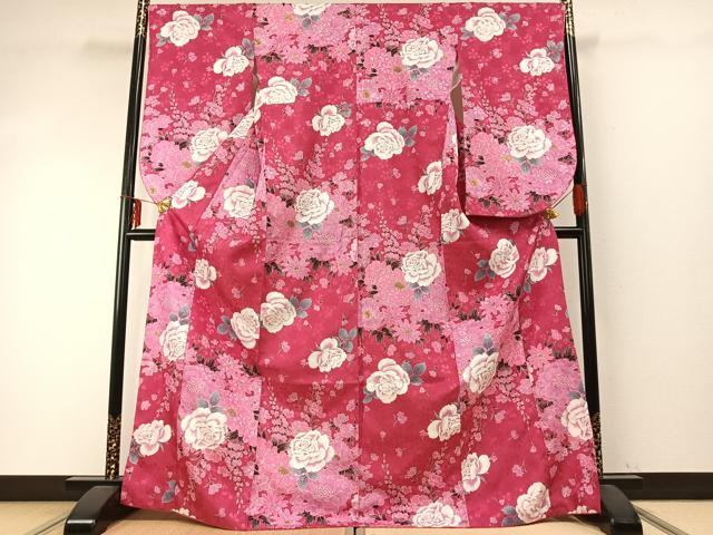 平和屋着物●小振袖 二尺袖 草花文 金彩 洗える着物 AABD0695fy