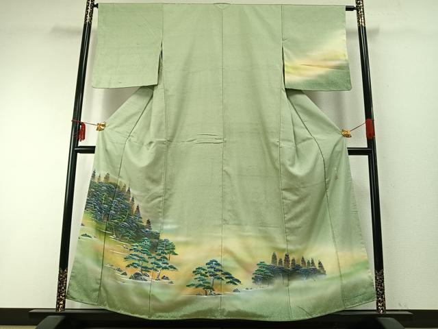 平和屋着物●訪問着 紬地 作家物 手描き 樹林文 暈し染め 金彩 正絹 逸品 未使用 AABD0703fy