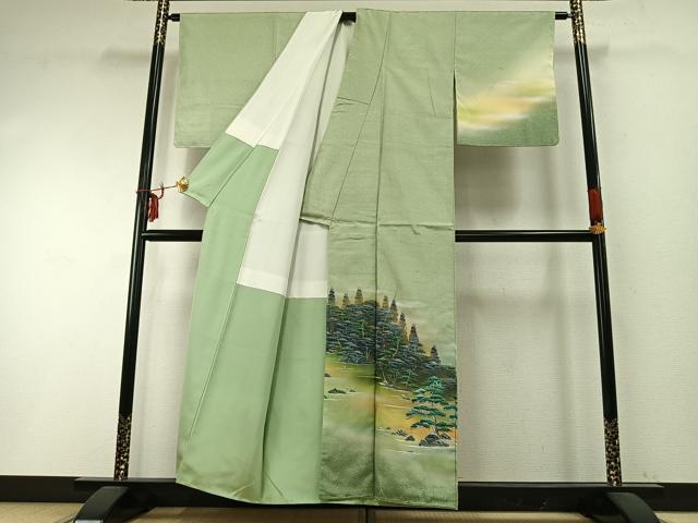平和屋着物●訪問着 紬地 作家物 手描き 樹林文 暈し染め 金彩 正絹 逸品 未使用 AABD0703fy