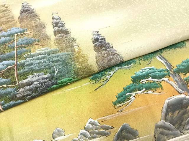 平和屋着物●訪問着 紬地 作家物 手描き 樹林文 暈し染め 金彩 正絹 逸品 未使用 AABD0703fy