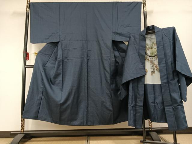 平和屋着物●男性 紬 アンサンブル 亀甲柄 正絹 逸品 AABD0706fy