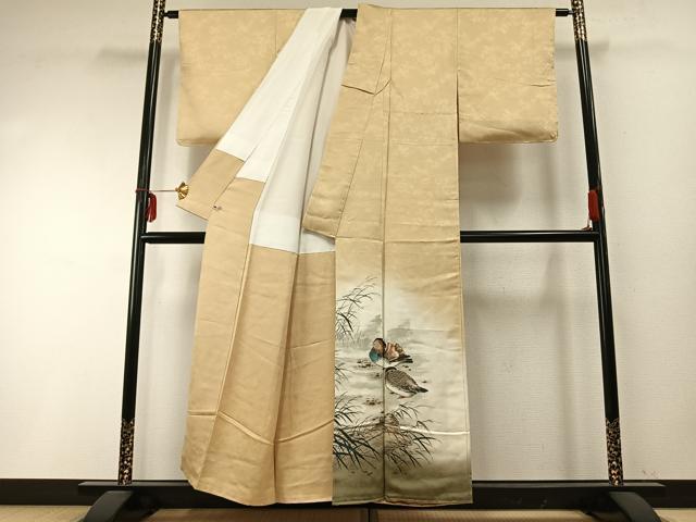 平和屋着物●訪問着 手描き 鴛鴦 暈し染め 金彩 さが美扱い 正絹 逸品 未使用 AABD0716fy