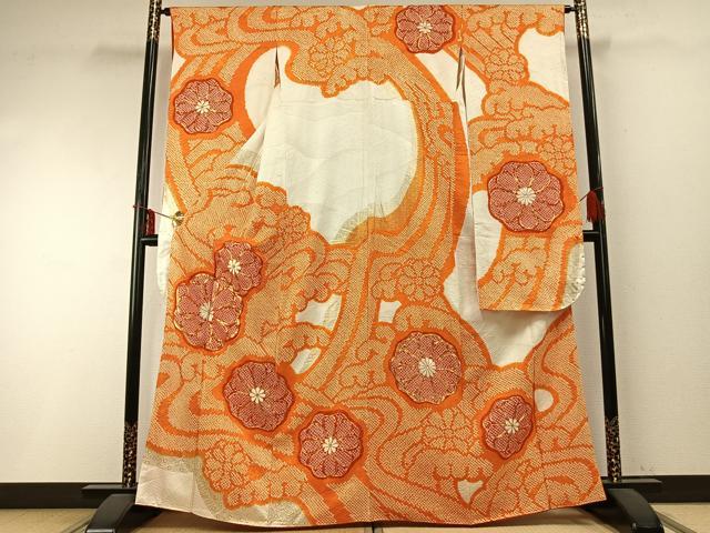 平和屋着物●豪華振袖 駒刺繍 絞り 舞花文 金彩 正絹 逸品 AABD0720fy