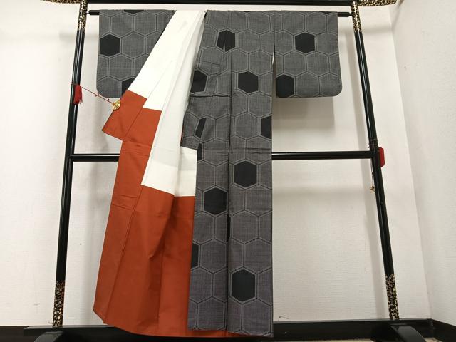 平和屋着物●本場大島紬 一元絣 亀甲文 正絹 逸品 AABD0771ph