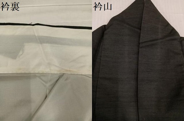 平和屋着物●訪問着 紬地 手描き 舞蝶文 黒地 金彩 正絹 逸品 AABD0778ph