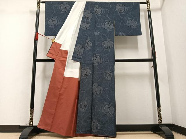 平和屋着物●本場大島紬 一元絣 草花文 正絹 逸品 AABD0830ph