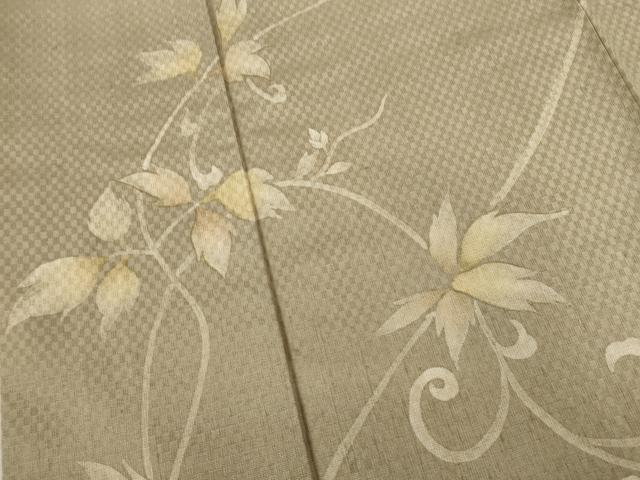 平和屋着物●訪問着 紬地 市松綾織 花蔦草文 正絹 逸品 AABD0923ck