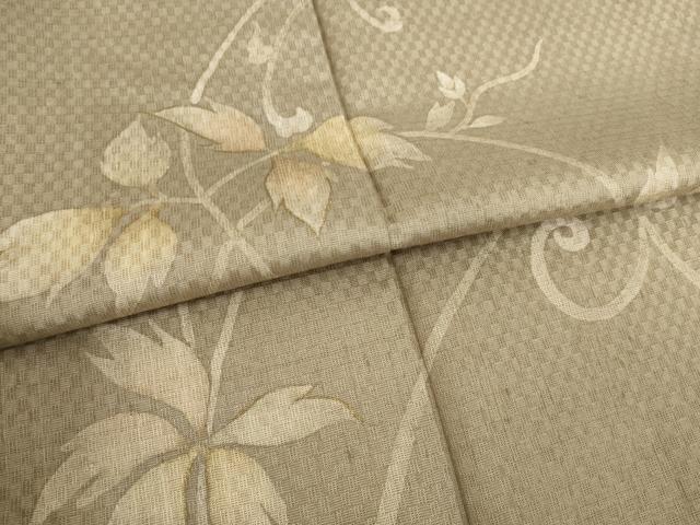 平和屋着物●訪問着 紬地 市松綾織 花蔦草文 正絹 逸品 AABD0923ck