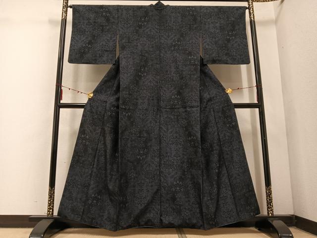 平和屋着物●結城紬 100亀甲 更紗文 正絹 逸品 AABD0961ph
