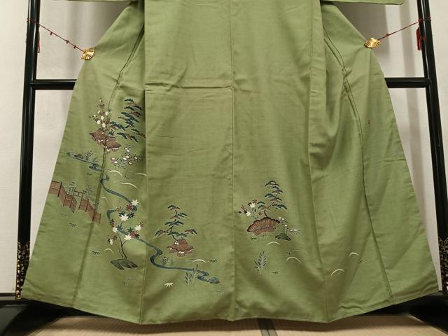 平和屋着物●訪問着 作家物 紬地 松竹梅風景文 正絹 逸品 AABD1010ph