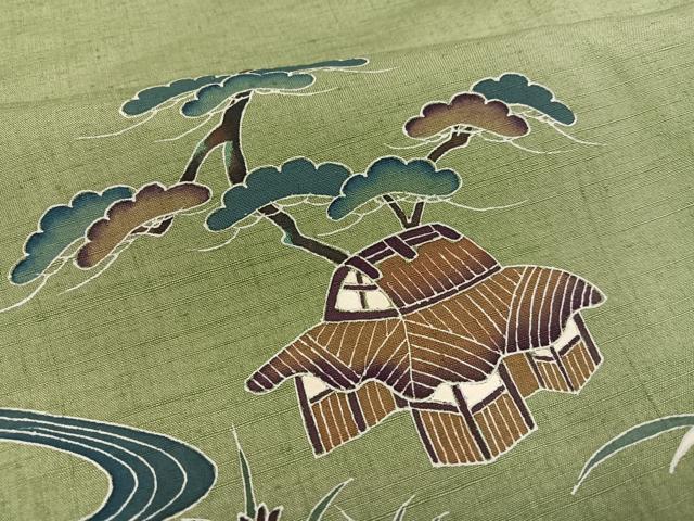 平和屋着物●訪問着 作家物 紬地 松竹梅風景文 正絹 逸品 AABD1010ph