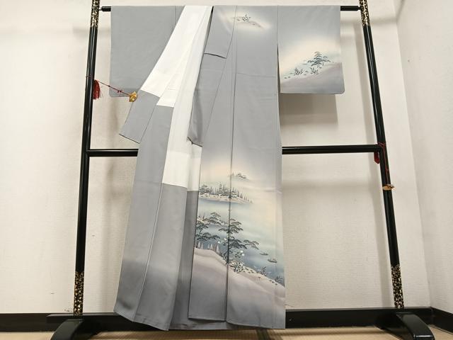 平和屋着物●訪問着 友禅 作家物 浜松風景人物文 暈し染め 正絹 逸品 未使用 AABD1031ph
