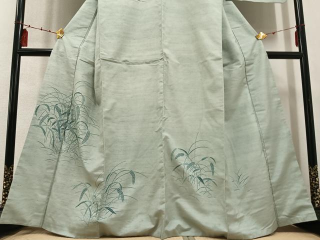 平和屋着物●訪問着 紬地 型染め 草木文 正絹 逸品 AABD1033ph