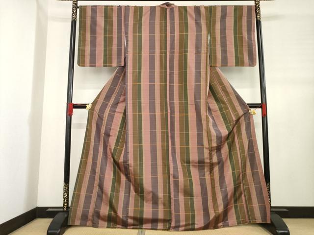 平和屋着物●本場大島紬 染大島 格子 正絹 逸品 AABD1100ck