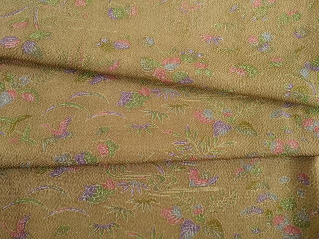 平和屋着物●上質な小紋 流水花鳥文 亀 鬼しぼ縮緬 正絹 逸品 AABD1103ck
